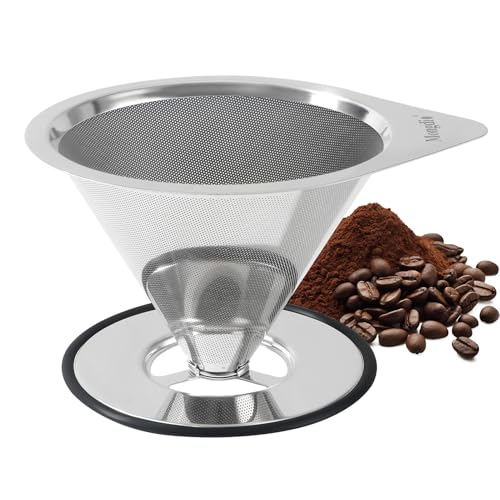 Mongdio Pour Over Coffee Dripper, Stainless Steel Coffee Dripper, Reusable Metal Coffee Filter, Double Mesh Design of Pour Over Coffee Maker with Removable Base, 1-4 Cups