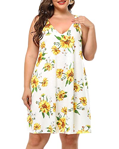 Pinup Fashion Plus Size Women Tank Dresses Sleeveless Criss Cross Back Cover Up T-Shirt Sun Dress with Pockets4