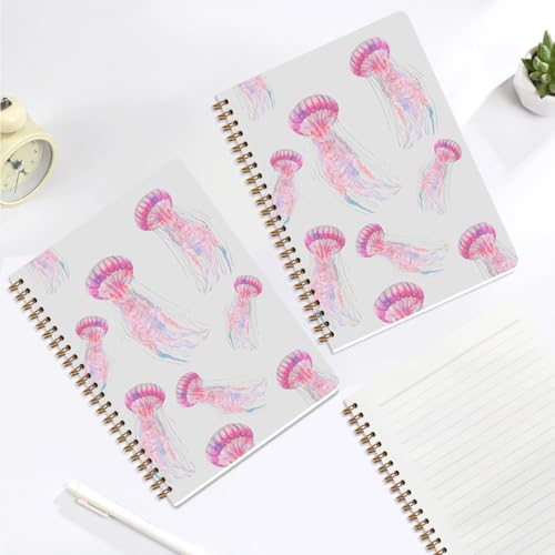 Image of 2Pcs Pink Jellyfish Spiral Notebooks for Women, A5 Hardcover Notebook Journal, College Ruled Notebook Lined Travel Journal for Writing Office Note Taking, Jellyfish Gifts for Women, 8.3x5.8inch