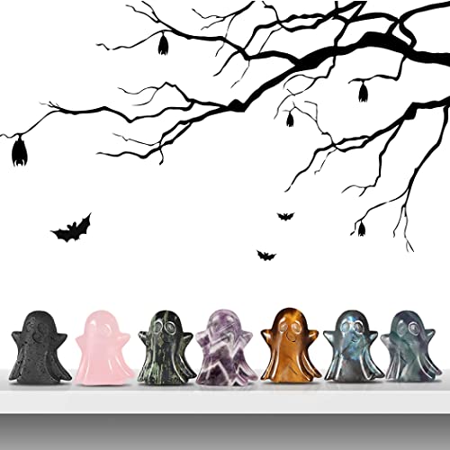 Artistone Rainbow Fluorite Crystal Ghost Statue 2.0 Inch Ghost Figurine Natural Hand Carved Gemstone Statue Halloween Carnival #TOP5