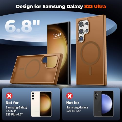 Image of SUPFINE Magnetic for Samsung Galaxy S23 Ultra Case, (Built-in Magnets) (Military Grade Drop Protection) Slim Translucent Shockproof Phone Case,Brown