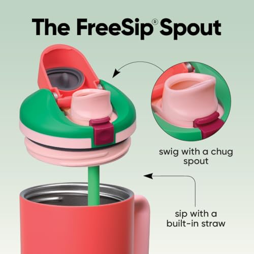 Image of Owala FreeSip Tumbler Insulated Stainless Steel Water Bottle with Built-in Straw and Side Handle, For Travel, Work, School, and Sports, 40oz, BPA Free, Leak Proof, Strawberry Fields