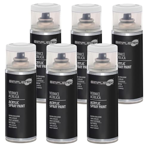 SIMPLETEK - 6X Bomboletta Vernice Spray Acrilico Bianco Lucido Universale Multimateriale Rapida Asciugatura Interni Esterni 400ml (kit 6 pezzi)