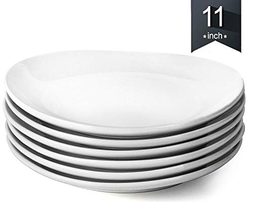 KOMUEE Porcelain Dinner Plates - 11 Inch - Set of 6, White