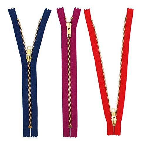 Metal Handbag Zippers Ykk #5 Brass Auto Lock Zipper Medium Weight Closed Bottom Available In 7 Inch Or 9 Inch Made In Usa (9 Inch 10Pcs, 10 Colors Mixed) #TOP3