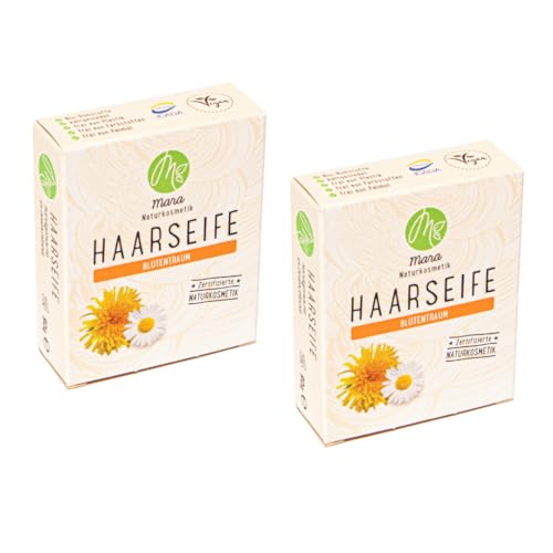 Mara Naturkosmetik - Feste Haarseife Blütentraum – Pflegende Wellness Reinigung ohne Palmöl für Frauen, Männer – Naturseife, nachhaltig, vegan, bio, umweltfreundlich, handgemacht, zertifiziert 2x90g