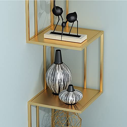 Estantería de pared metálica dorada de 5 capas y diseño triangular para esquinas 5