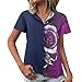 Blusa Mujer Suelta Única Empalme Color Contraste Casual Camisa Mujer Solapa Flores Estampado Shirt Mujer Generoso Verano Manga Corta Mujer D-Purple XL
