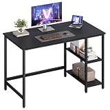 VASAGLE Schreibtisch, Computertisch, PC-Tisch, Bürotisch, mit 2 Ablagen auf der rechten oder linken Seite, fürs Büro, Wohnzimmer, Stahlgestell, Industrie-Design, schwarz LWD047B16