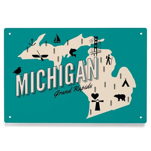 Lantern Press 6x9 Inch Metal Sign, Grand Rapids, Michigan, State