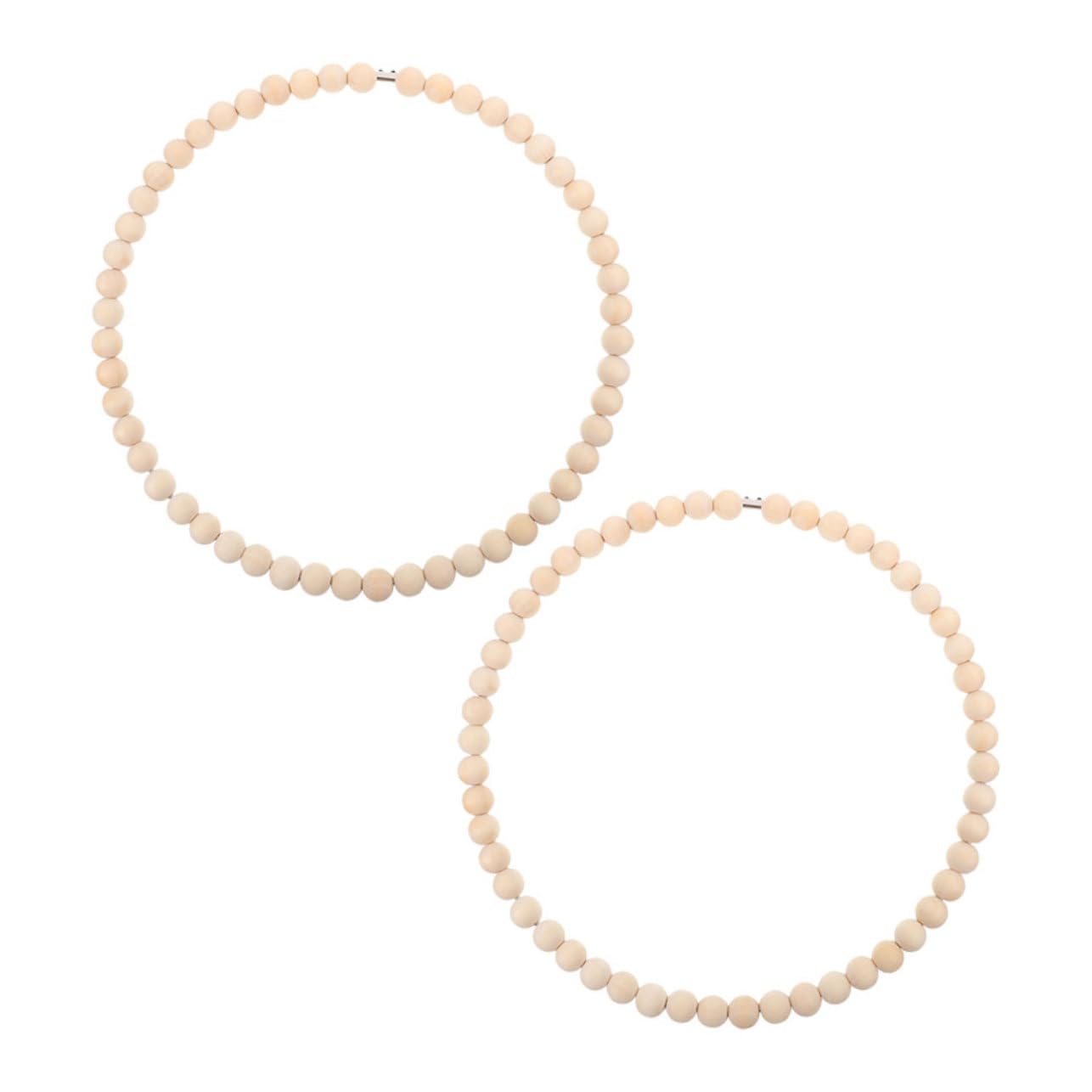 Balacoo 2pcs Rustic Wooden Bead Wreaths for DIY Crafts Stainless Steel Floral Hoop for Macrame Dream Catcher for Holiday Parties and Flower Arrangements