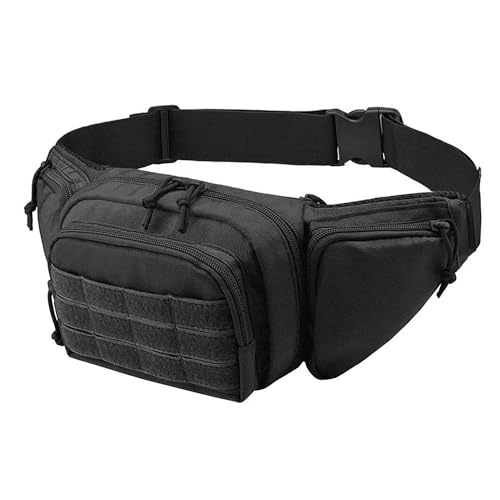 Riñonera táctica militar negra con sistema Molle para actividades al aire libre y EDC