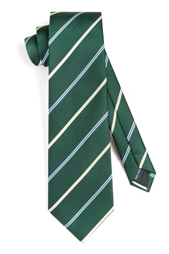 Image of HISDERN Mens Tie Striped Ties and Handkerchief Set Business Formal Woven Pocket Square Wedding College Stripe Necktie
