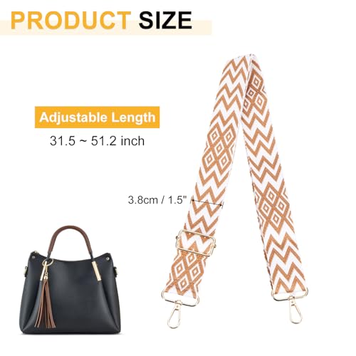 Image of PATIKIL 55in Purse Straps Replacement Crossbody, Bag Straps Crossbody Universal Adjustable Canvas Bohemian for Purses Handbags Guitar, White Brown