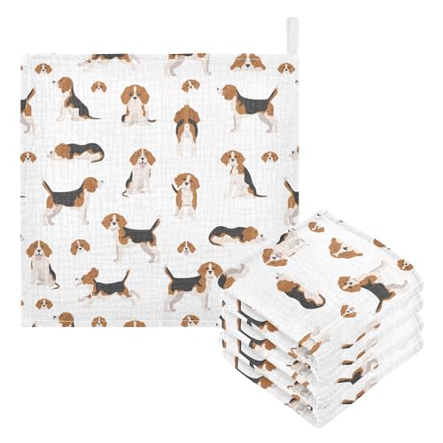 Image of vvfelixl Baby Cotton Washcloths Beagle Dog Infants Bath Towel for Unisex Puppy Face Towels for Newborn, Natural Baby Wipes Delicate Skin, 11.8 X 11.8 inch, one sizex3