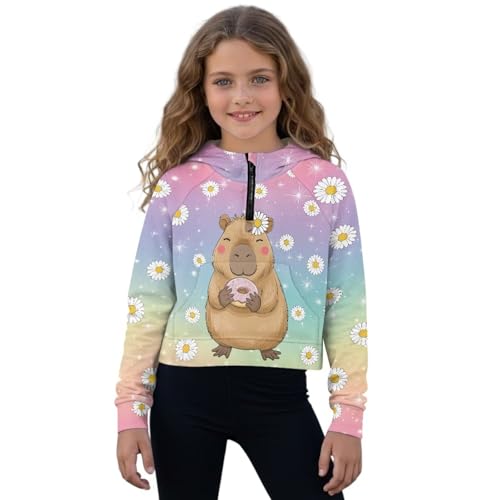 Sweat à capuche capybara pour fille 5-14 ans avec demi-zipper