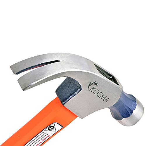 Kosma Claw Hammer 16oz with Drop Forged Head and Fiberglass Handle, DIY Industrial Tools