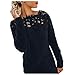 Bartira Manica lunga T Shirt Donne, Donne Casuale Autunno Pizzo Scava Fuori Splicing Colore Blocco Camicetta Tinta unita Peluche Pullover Maglia Jumper, blu navy, XXXL