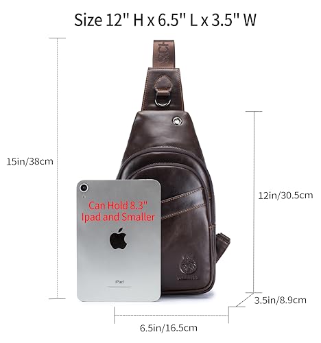 Image of Genuine Leather Crossbody Bag for Men Casual Sling Chest Bag Men Sling Bags Man Bag Crossbody, Coffee