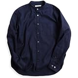 [クインテット] バンドカラー コットン リネンシャツ メンズ 綿麻 日本製 スタンドカラー 無地 長袖 VINTAGE EL 11-70186 (M, 5 ネイビー)