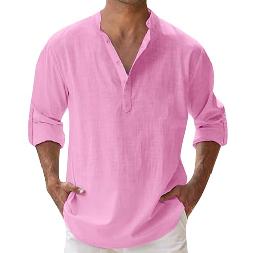 Long Sleeve Shirts for Men Fashion Summer Tops Casual Comfortable T Shirts Pink