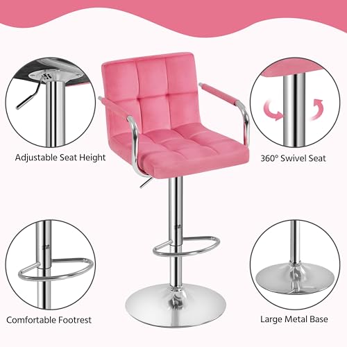 Image of Yaheetech Bar Stools Set of 2, Swivel with Backs, Adjustable Height, Pink