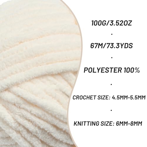 Image of 2 Pack Chunky Chenille Yarn for Crocheting, Baby Yarn for Crocheting Soft Blankets, Bulky Yarns for Crochet Amigurumi, 200g (148.7yds) Fluffy Velvet Yarns for Hand Knitting (2 Light Beige)