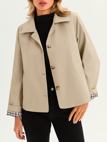 Image of Tankaneo Womens Cropped Trench Coat Lightweight Single Breasted Jacket Fall Windbreaker Fashion Outerwear