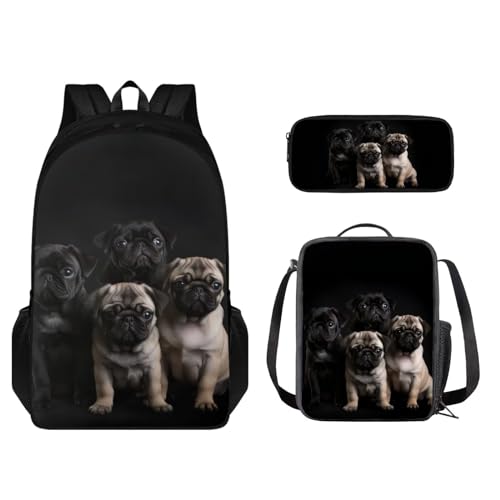 Set zaino per bambini con portapranzo e portapenne borsa per studenti per scuola elementare o asilo Carlino - Nero Taglia unica Set di zaini per la