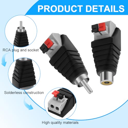Miniatura 3 de Axfee Adaptador De Cable Rca A Altavoz, 4 Piezas Rca Macho Hembra Conector Adaptador, Phono Rc-A Macho A Av, Audio Video Conector Adaptad-Or, Para Sistema De Cámara De Seguridad Cctv