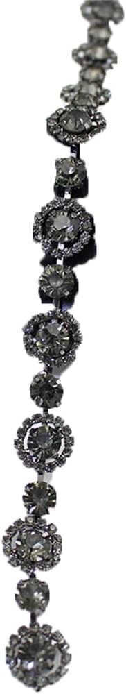 Generic 1/5Yards Circle Crystal Metal Chain Decoration Rhinestone Trim for Wedding Clothing Shoes Bag Black 5 Yards