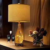 OYEARS 23' USB A+C Table Lamp for Bedroom Living Room Modern Bedside Lamps Retro Farmhouse Rattan Glass Nightstand Nightlight Lamps (Amber),Two Light Points