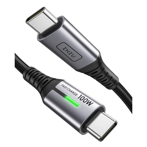 INIU 100W USB C to USB C Cable, [1ft, Black] Short USB C Fast Charger Cable for iPhone 15 Pro Max, Samsung Galaxy S24, MacBook Pro 14, iPad Pro and More.