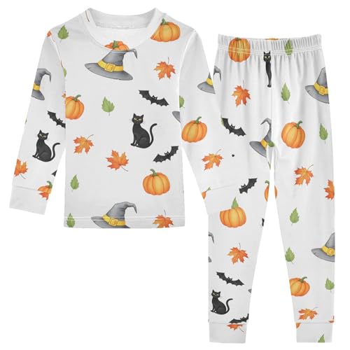 Pajama Sets Long Sleeve Halloween Witch Hat and Cat Soft Comfy Sleepwear 2 Piece PJS 3-8T