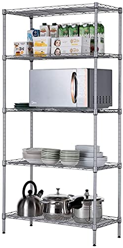 5 Tier Wire Shelving Rack Storage Metal Shelf Wire Shelving Unit 72" Hx36 Wx14 D 1250 Lbs Capacity Sturdy Steel Heavy Duty 5 Tier Layer Rack For Restaurant Garage Pantry Kitchen Garage Rack Chrome #TOP5
