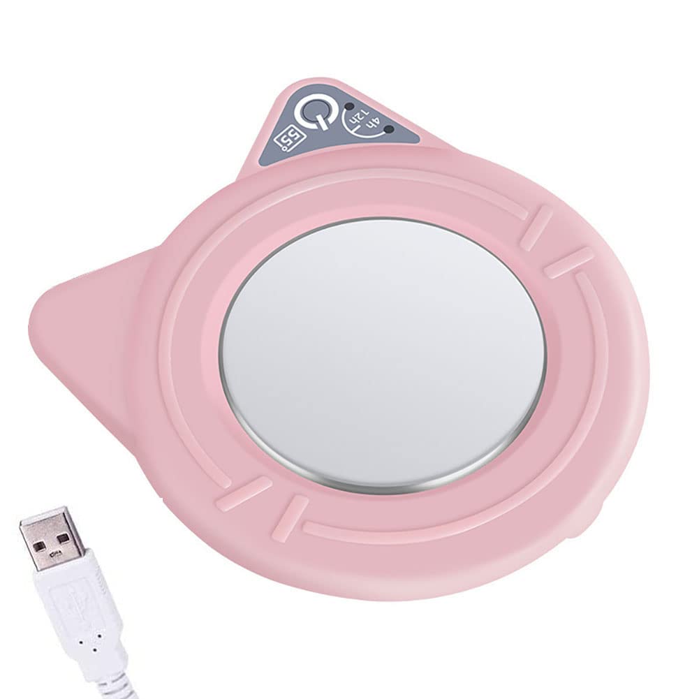 USB Coffee Mug Warmer, Coffee Cup Warmer for Desk Electric Cup Warmer Plate Tea Milk Candle, Beverage Warmer Heated Plate for Office Home Use and Best Gift for Coffee Lovers(Up to 131F/55C) (Pink)