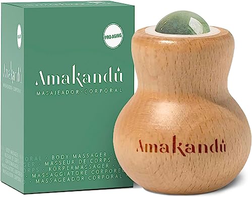 Masajeador facial - Masajeador corporal relajante muscular - Roll On de madera de haya y bola de aventurina- Efecto Relax - Calma y relaja la piel mejorando la circulación sanguínea