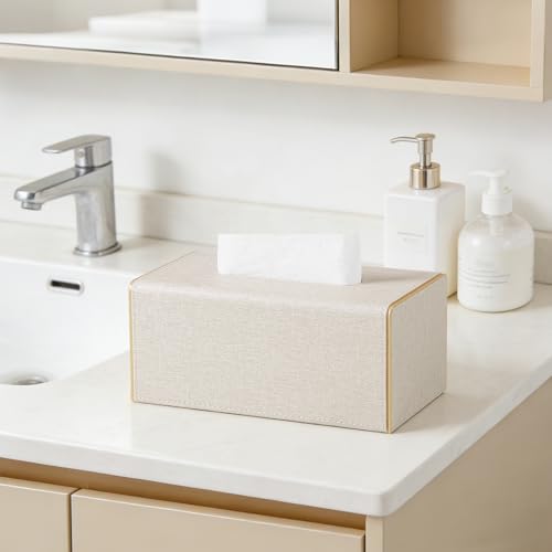 JLAMBOM PU Leather Tissue Box Cover Rectangle, Inner Height 3.9", Linen by JLAMBOM - Used condition - Image 8