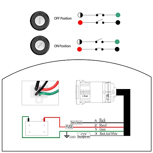 RUTU 4 Wires Ignition Switch Key, 4 Pin Ignition Switch Key Set Replacement for 50cc 110cc 125cc ATV, Quad, Dirt Bikes, Scooters, Chinese Electric Vehicle, Electric Dirt Bike, taotao, coolster - Thumbnail 3