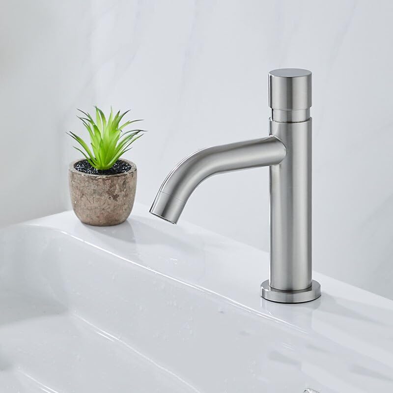 Robinet temporisé en acier inoxydable 304 au design nickel brossé pour vasque moderne