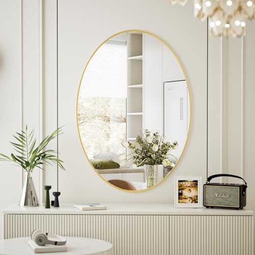 Image of Koonmi Gold Oval Bathroom Mirror, 24 inchx36 inch Oval Mirror for Wall