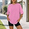 Womens Oversized Vintage Tee Shirts | Washed Crew Neck | Loose Distressed Tees Fashion Cotton Clothes - Daily Hot Pink XXL #1