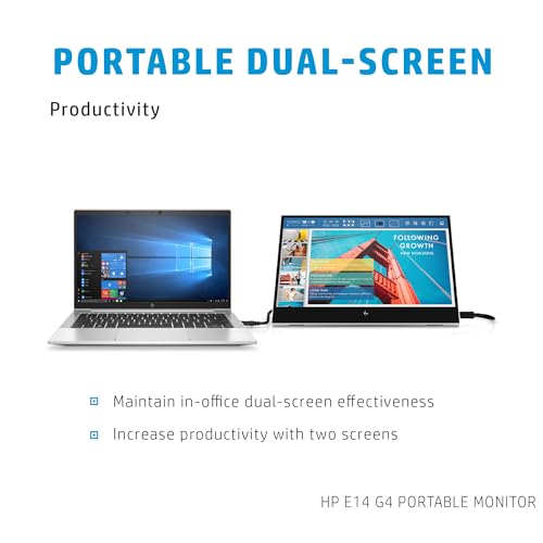 Image of HP E14 G4 14 inch FHD IPS Portable Monitor with 5ms Response Time, Anti-Glare, Flicker Free, 400 nits Brightness, USB-C & Dockztorm USB Port Expander, Silver Color (1B065AA#AC3) 2 Pack