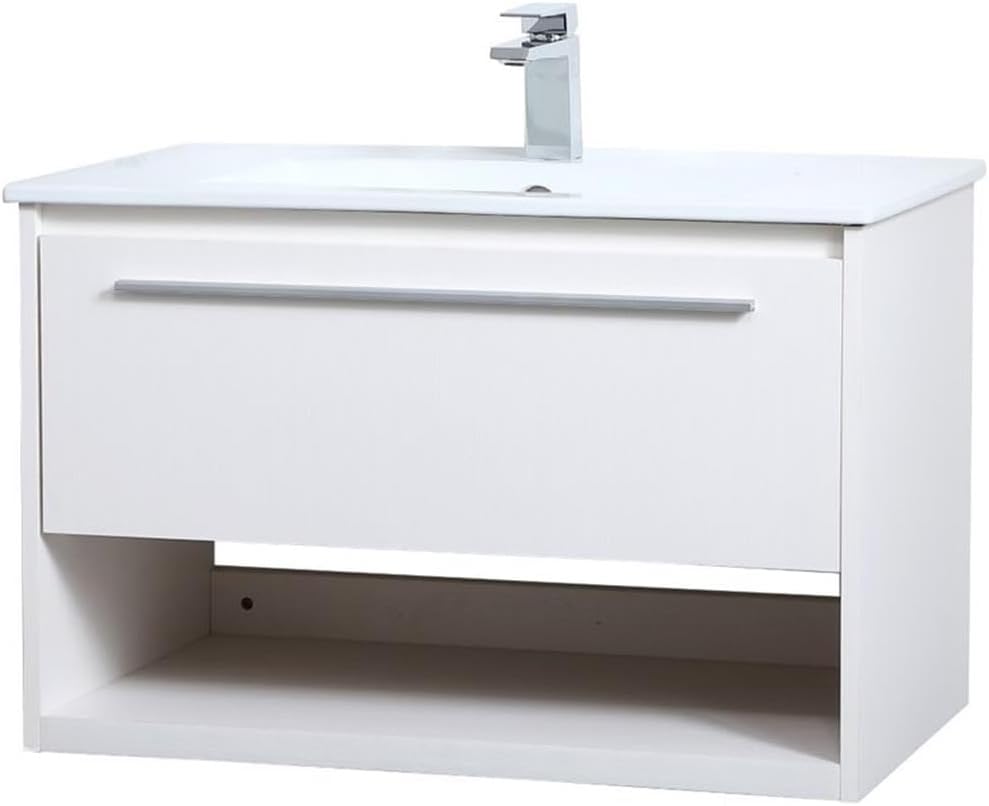 Elegant Decor Kasper 30" Single Porcelain Top Floating Bathroom Vanity in White