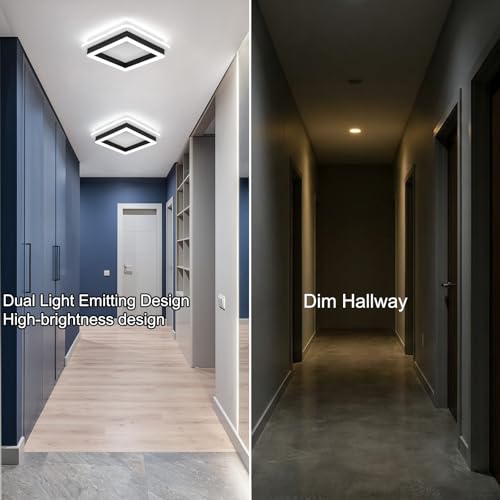 Square Modern Led Ceiling Light Fixture, 24W Black Flush Mount Hallway Ceiling Light Small Close to Ceiling Lamp for Living Room Bedroom Kitchen Balcony Cloakroom (Black, 1 Pack) by CANEOE - Used condition - Image 3