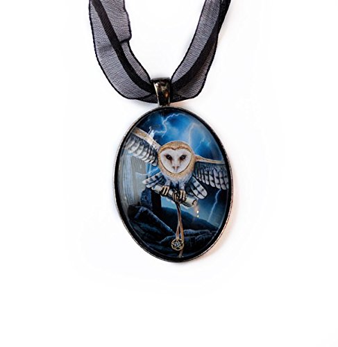 Lisa Parker Corazón de la tormenta - Colgante ovalado de cristal con diseño de búho, con cordón encerado de 45,72 cm, con lazo - en bolsa de regalo de terciopelo negro Cover
