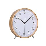 KAMEISHI 8 Inch Wood Desk Clocks Battery Operated For Living room Bedroom Bedside Kitchen Round Decor Table Clock Silent Non Ticking Quiet Sweep Second Hand Quartz Large Numerals KSZ824 White