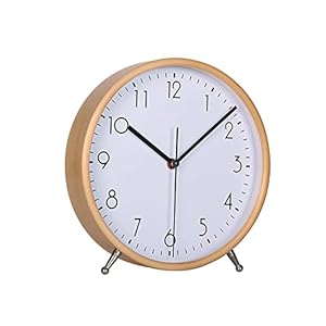 8 Inch Wood Desk Clocks Battery Operated for Living Room Bedroom Bedside Kitchen Round Decor Table Clock Silent Non Ticking Quiet Sweep Second Hand Quartz Large Numerals KSZ824 White