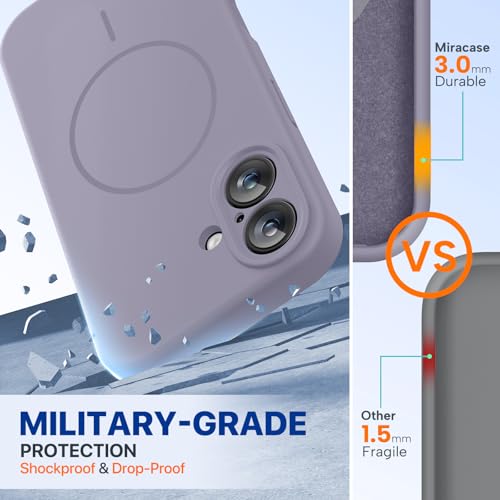 Image of Miracase Magnetic for iPhone 16 Plus Case, [Soft Anti-Scratch Microfiber Lining], Compatible with MagSafe, Liquid Silicone Shockproof Drop Protection Phone Case for 16 Plus,Lavender Gray