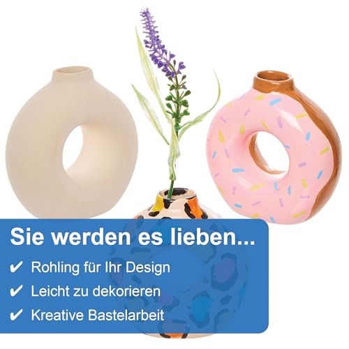 Baker Ross FX702 Keramische Donut-Vasen - 3er-Pack, Keramik-Rohlinge zum Dekorieren